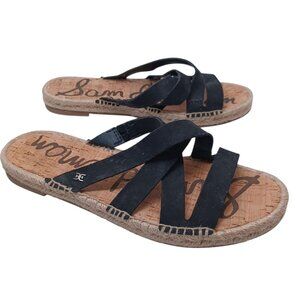 Sam Edelman Sandals Averie Strappy Slide Black Leather Espadrille Women‎ 10
